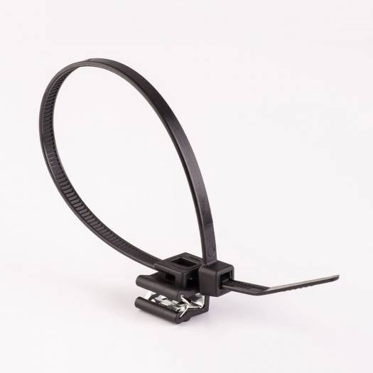 Стяжка кабельна с кріпленням на кромку ударостійка 5х360 (4,8х360мм) чорна (100шт) 000125275