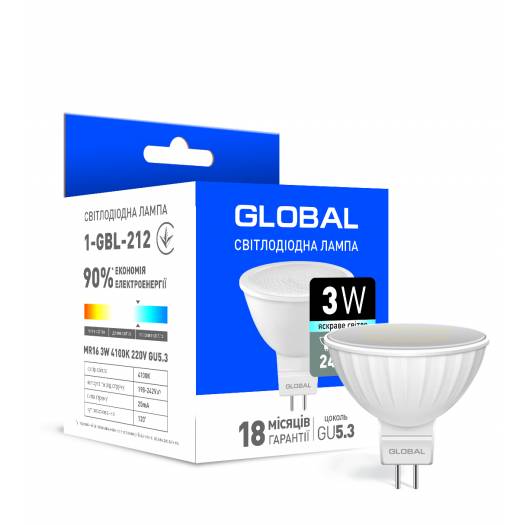 Светодиодная лампа Global MR16 3W яркий свет GU5.3 000122310