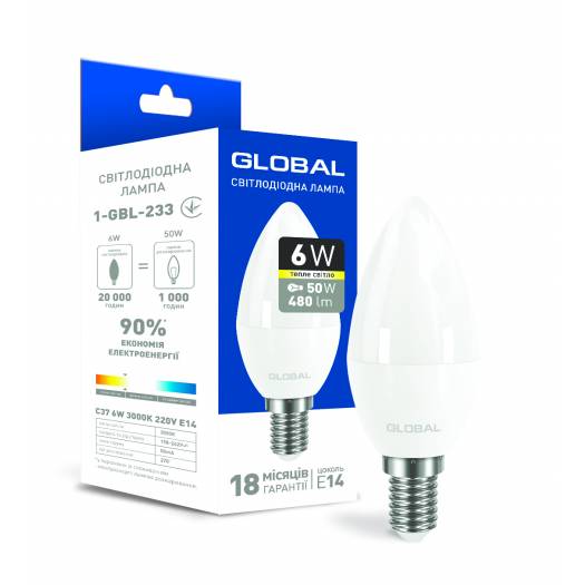 Светодиодная лампа Global C37 CL-F 6W теплый свет E14 000122312