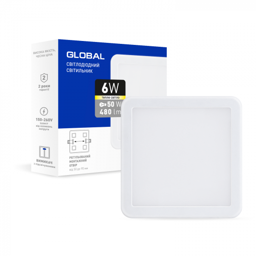 Светильник светодиодный GLOBAL SP adjustable 6W, 3000K (square) (1-GSP-01-0630-S) 000118748