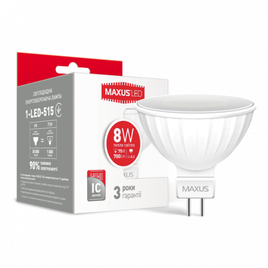 LED лампа MAXUS MR16 8W теплый свет GU5.3 (1-LED-515) 000122305