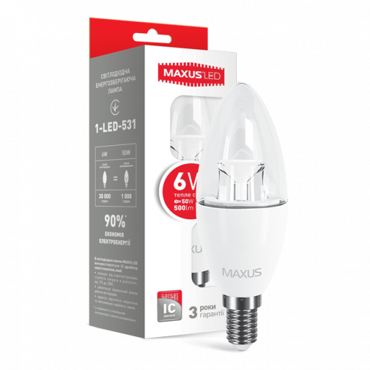 LED лампа MAXUS C37 6W яркий свет E14 (1-LED-532) 000118633
