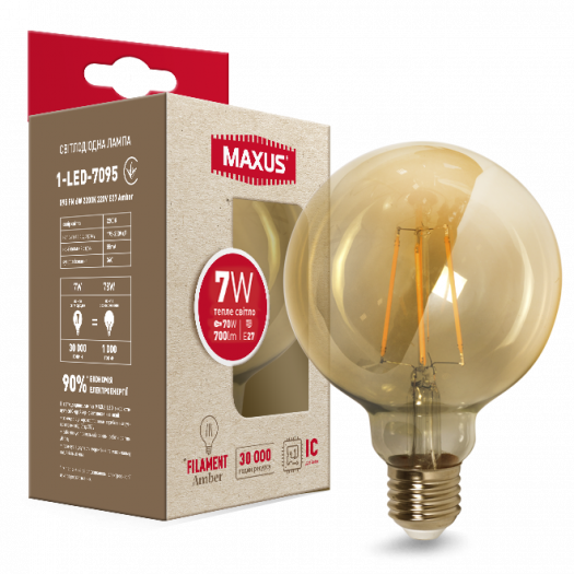 Лампа светодиодная G95 FM 7W 2200K 220V E27 Amber (1-LED-7095) 000118702