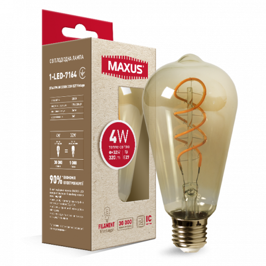 Лампа светодиодная филаментная MAXUS арт деко ST64 4W 2200K E27 Vintage 000122316