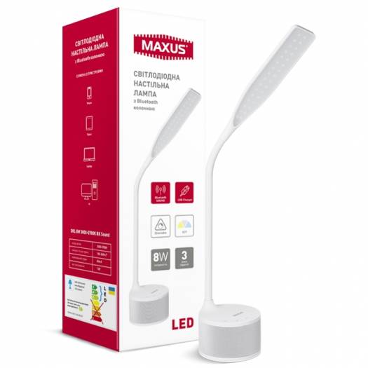 Настольная лампа MAXUS DKL 8W 3000-5700K WH Sound (1-MAX-DKL-001-04) 000118944