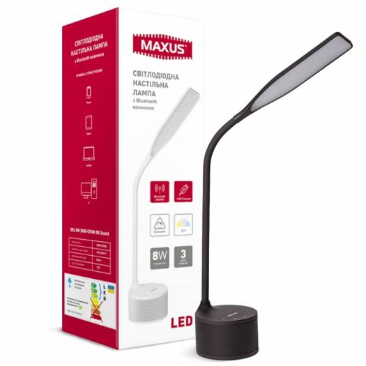 Настольная лампа MAXUS DKL 8W 3000-5700K BK Sound (1-MAX-DKL-002-04) 000118949