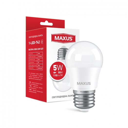 Лампа світлодіодна MAXUS 1-LED-742 G45 5W 4100K 220V E27 000118786
