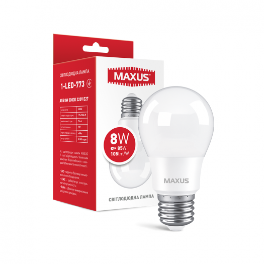 Лампа світлодіодна MAXUS 1-LED-773 A55 8W 3000K 220V E27 000118794
