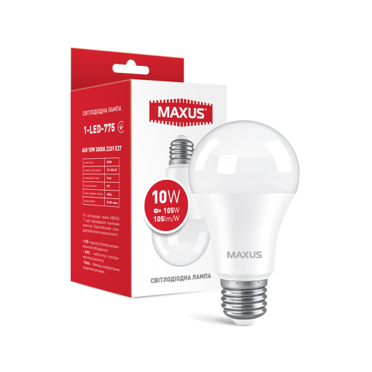 Лампа светодиодная MAXUS 1-LED-775 A60 10W 3000K 220V E27 (1-LED-775) 000118795