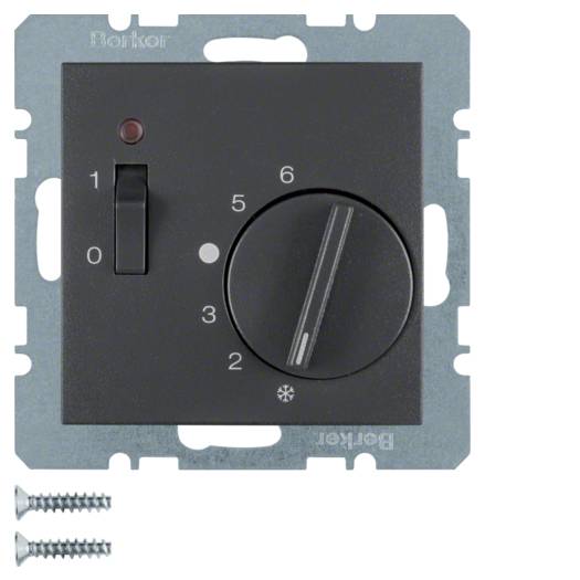 Регулятор температуры помещения (с ручным переключателем и LED индикатором), 250В, антрацит B.х (Арт. 20301606) 000022918