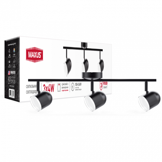Светильник светодиодный MSL-01C MAXUS 12W 4100K черный (3-MSL-11241-CB) 000118721