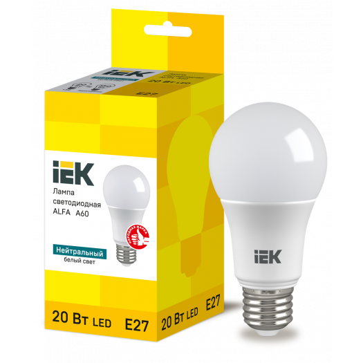 Лампа LED ALFA A60 шар 20Вт, 230В, 4000К, E27, IEK (Арт. LLA-A60-20-230-40-E27) 000049698
