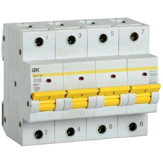 Автоматический выключатель ВА47-150 4P, 125А, 15кА, х-ка D, IEK (Арт. MVA50-4-125-D) 000041138
