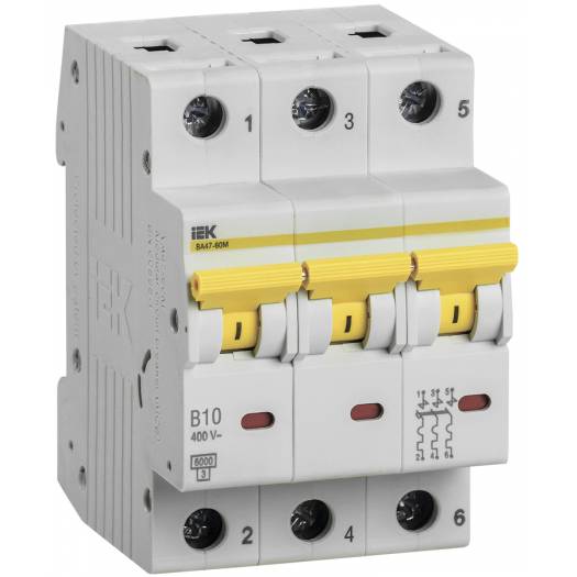Автоматический выключатель ВА47-60, 3Р, 10А, 6 кА, характеристика B, IEK (Арт. MVA41-3-010-B) 000028818