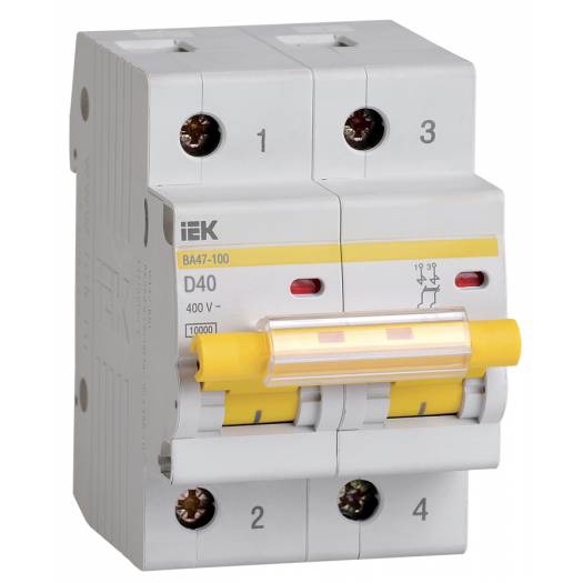 Автоматический выключатель ВА47-100, 2Р, 40А, 10кА, характеристика D, IEK (Арт. MVA40-2-040-D) 000028926