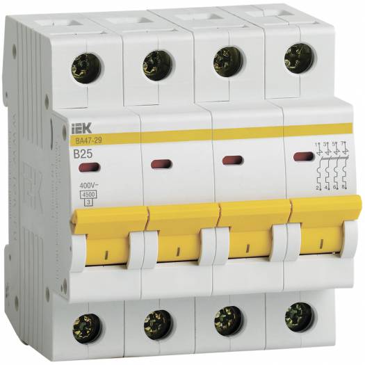 Автоматический выключатель ВА47-29, 4P, 25А, 4,5кА, характеристика B, IEK (Арт. MVA20-4-025-B) 000028644
