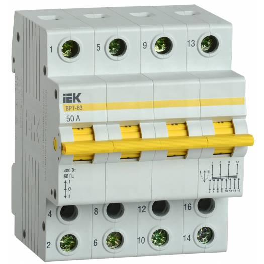 Выключатель-разъединитель трехпозиционный ВРТ-63 4P, 50А, IEK (Арт. MPR10-4-050) 000041105