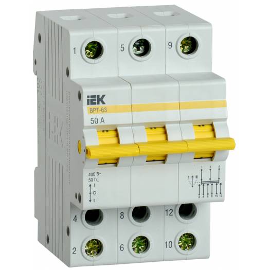 Выключатель-разъединитель трехпозиционный ВРТ-63 3P, 50А, IEK (Арт. MPR10-3-050) 000041100