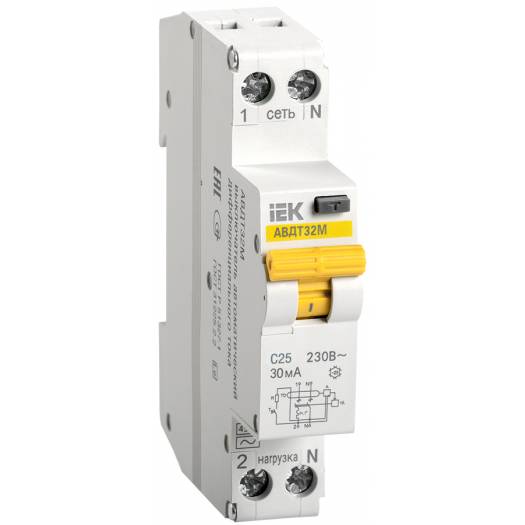 Автоматический выключатель дифференциального тока АВДТ32М С25 30мА, IEK (Арт. MAD32-5-025-C-30) 000029178