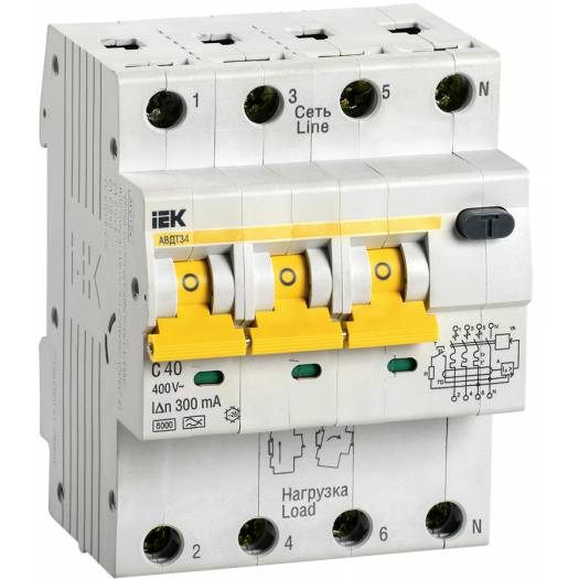Автоматический выключатель дифференциального тока АВДТ34 C40, 300мА, IEK (Арт. MAD22-6-040-C-300) 000041225