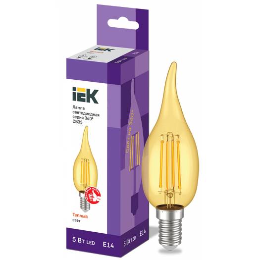 Лампа LED CВ35 свеча на ветру, золото 5Вт, 230В, 2700К, E14 серия 360°, IEK (Арт. LLF-CB35-5-230-30-E14-CLG) 000053208