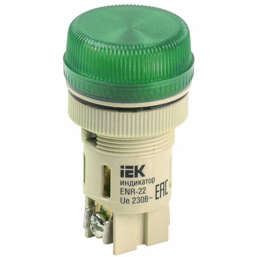 Лампа ENR-22 сигнальная, зеленая, d22мм, неон/240В цилиндр, IEK (Арт. BLS40-ENR-K06) 000032167