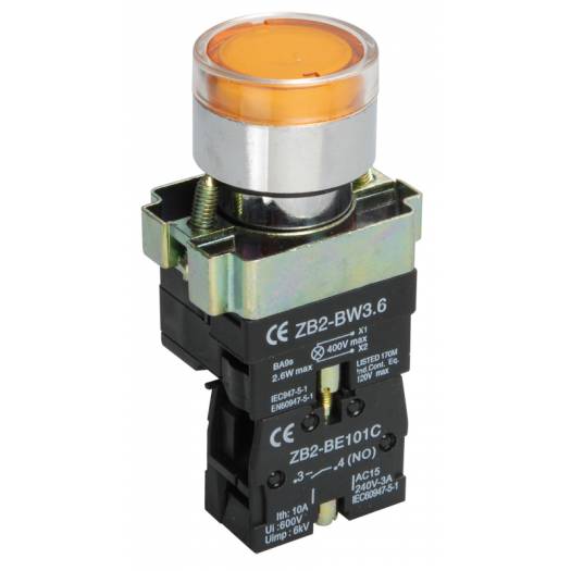 Кнопка управления LAY5-BW3561 с подсветкой желтая, 1з, IEK (Арт. BBT50-BW-K05) 000032228