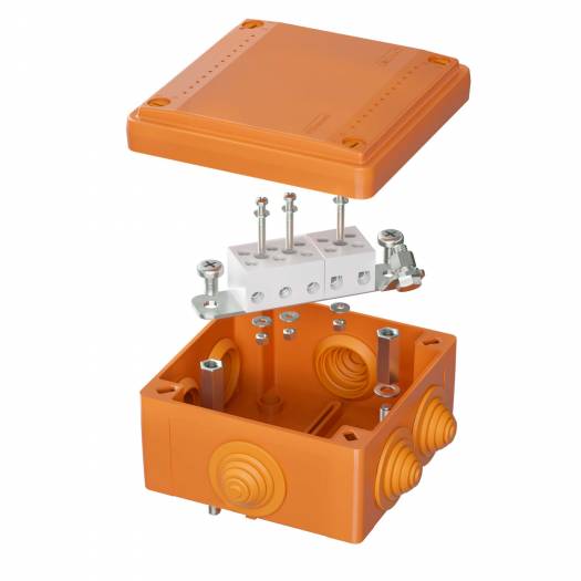 Коробка ответвительная P30-P90, 100х100х50, с кабельными вводами 6х25 мм, серии FS, полипропилен, с керамической клеммной колодкой 5х10мм², цвет оранжевый (Арт. FSB11510-DKC) 000101321
