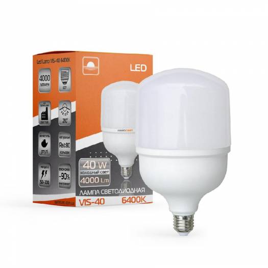 Лампа світлодіодна високопотужна ЕВРОСВЕТ 40Вт 6400К (VIS-40-E27) 000120758