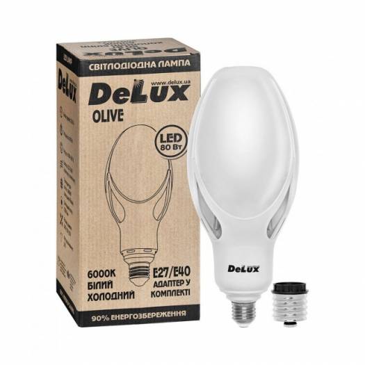 Светодиодная лампа DELUX OLIVE 80W, E27, 6000K (с адаптером) 000039867