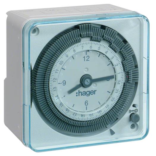 Таймер аналоговый суточный Hager, 16А, 1 переключаемый контакт, запас хода 200 часов (Арт. EH711) 000024718