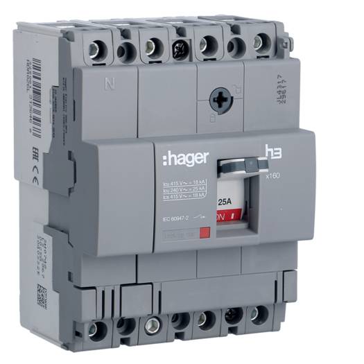 Купить Шкафной автоматический выключатель Hager x160, In=25А, 4п, 18kA, Тфикс./Мфикс. (Арт. HDA026L) 5 021,70 грн