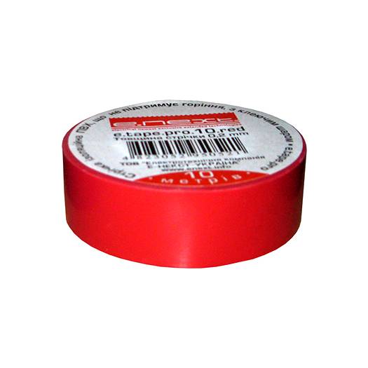 Изолента E.NEXT e.tape.pro.10.red из самозатухающего ПВХ, красная (10м) (Арт. p0450001) 000004993