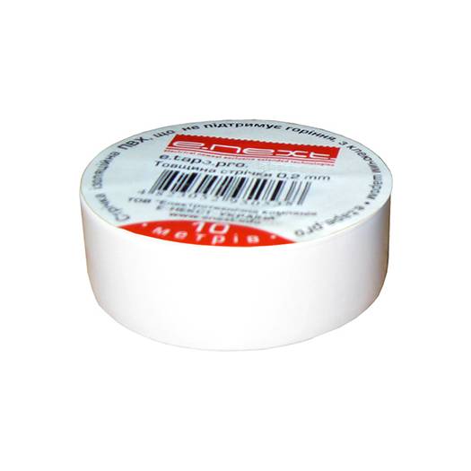 Изолента E.NEXT e.tape.pro.10.white из самозатухающего ПВХ, белая (10м) (Арт. p0450004) 000004989