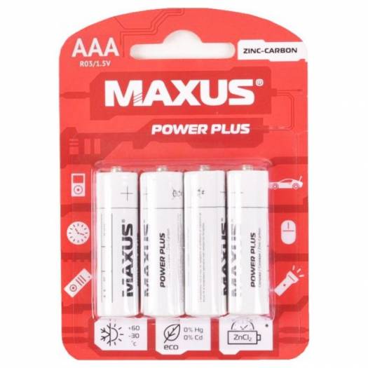 Батарейка солевая 1,5В, тип ААA, R03-AAA-C4, MAXUS (Арт. R03-AAA-C4) 000037998