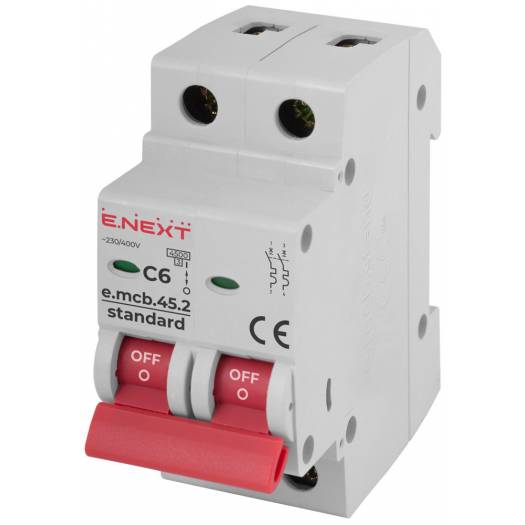 Модульний автоматичний вимикач e.mcb.stand.45.2.C6, 2р, 6А, C, 4,5 кА 000001690