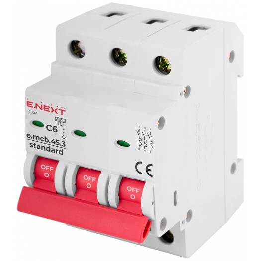 Модульний автоматичний вимикач e.mcb.stand.45.3.C6, 3р, 6А, C, 4,5 кА 000001712