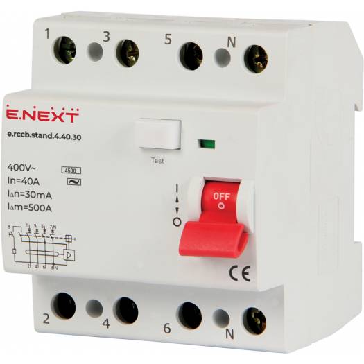 Выключатель дифференциального тока E.Next e.rccb.stand.4.40.30 4р, 40А, 30mA (Арт. s034004) 000004290
