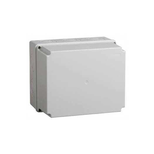 Коробка КМ41344 розподільча для о/п 240х195х165 мм IP55 (RAL7035, монт. плата, кабельні вводи 5 шт) 000031342