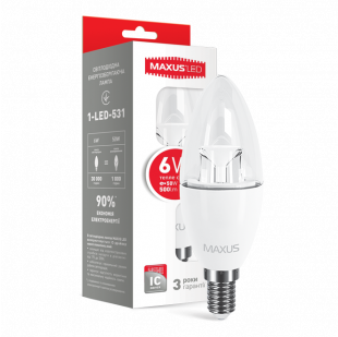 Купити LED лампа MAXUS C37 6W теплый свет E14 (1-LED-531) 36,40 грн