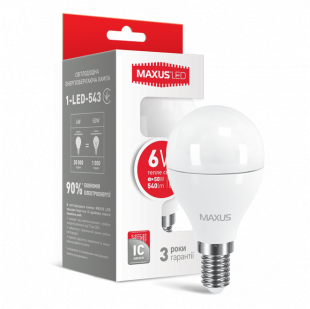 Купить LED лампа MAXUS G45 6W теплый свет E14 (1-LED-543) 52,00 грн