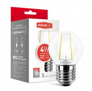 Купити Лампа светодиодная филаментная MAXUS, G45, 4W, яркий свет,E27 (1-LED-546-01) 62,00 грн