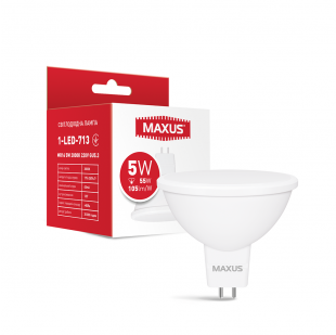 Купить Лампа светодиодная MAXUS 1-LED-713 MR16 5W 3000K 220V GU5.3 (1-LED-713) 54,00 грн