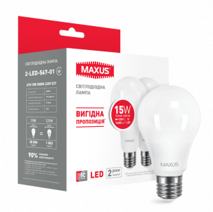 Купити Набор LED ламп MAXUS A70 15W теплый свет E27 (по 2 шт.) (2-LED-567-01) 99,00 грн