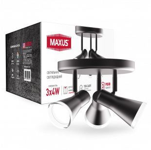 Купити Світильник світлодіодний MSL-02R MAXUS 12W 4100K чорний 1 250,00 грн