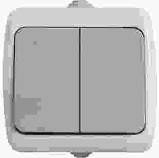 Купити Вимикач двохклавішний e.aqua.1112.grg для зовнішнього монтажу, IP44, сірий 79,80 грн