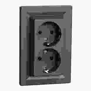 Купити Розетка подвійна з заземлюючим контактом, антрацит, Asfora 530,60 грн