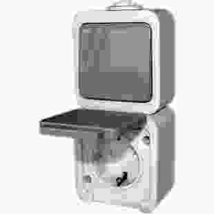 Купити Розетка одинарна з перемикачем e.dew.1237.gr з з/к, для зовнішнього монтажу, IP 44. 72,10 грн