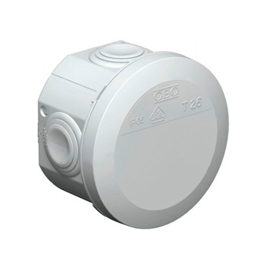 Коробка розподільча Obo Bettermann T 25, d80, IP 65, світлосіра, з кабельними вводами 000037596