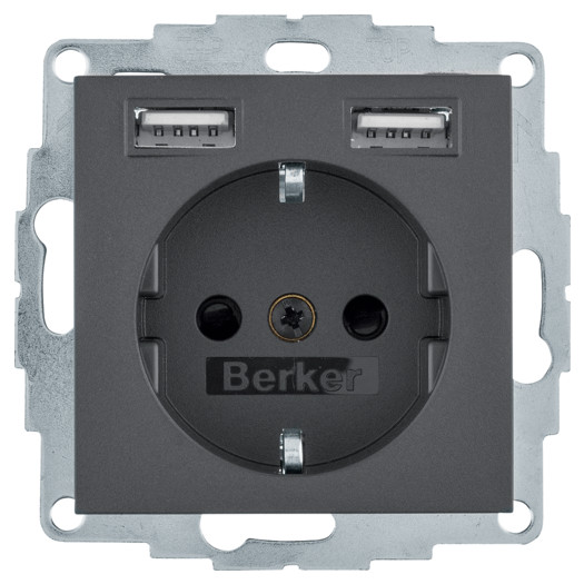 Розетка з з/к 16А/250В + 2хUSB/2.4A, антрацит S.1 000049954